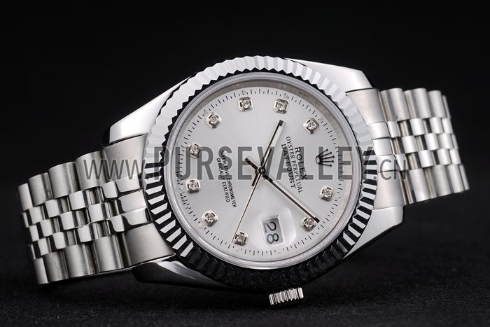 Rolex DateJust Stainless Steel Ribbed Bezel Silver Dial 41977