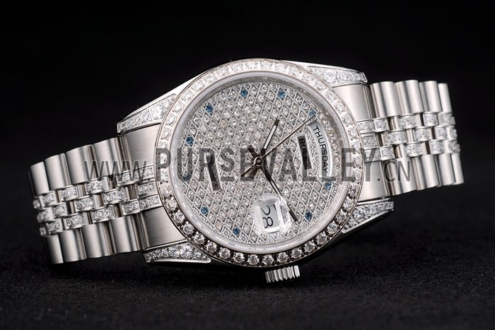Rolex DayDate Diamond Plated Stainless Steel Bracelet Diamond Plated Dial 41985