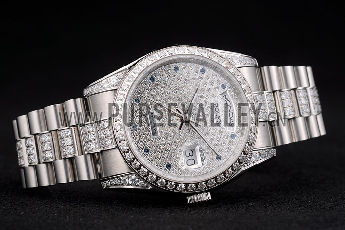 Rolex DayDate Diamond Plated Stainless Steel Bracelet Diamond Plated Dial 41986