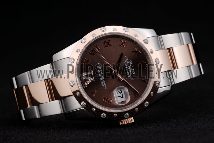 Rolex DateJust Brushed Stainless Steel Case Brown Dial Diamond Plated 41994