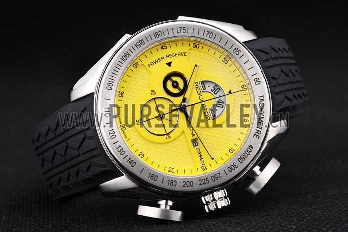 Porsche Regulator Power Reserve Silver Case Yellow Dial