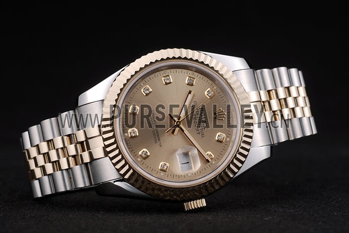 Rolex DateJust Gold Stainless Steel Ribbed Bezel Goldish Dial 41978