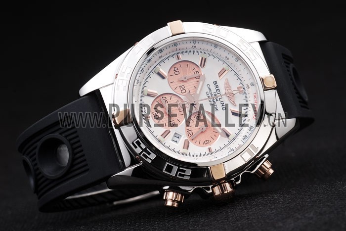 Breitling Chronomat Rose-Gold Highlight Ribbed Black Rubber Strap White Dial