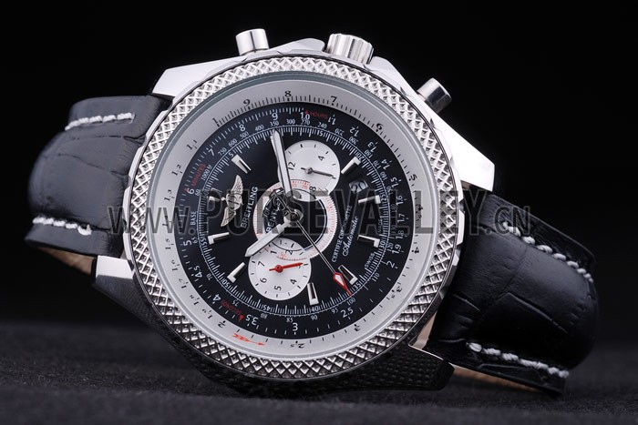 Breitling Bentley Chronograph Black Dial Black Leather Strap