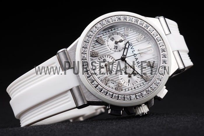 Bvlgari Diagono 36mm White Dial Stainless Steel Case With Diamonds White Rubber Bracelet