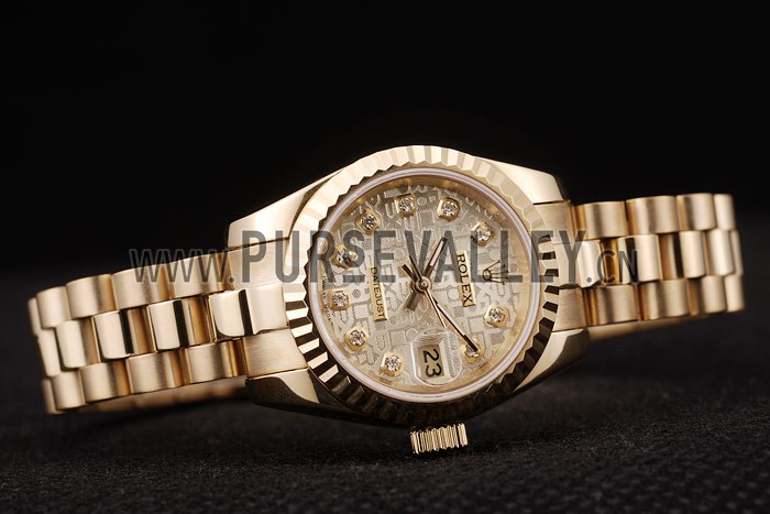 Rolex DateJust Ribbed Pattern Gold Bezel Gold Dial