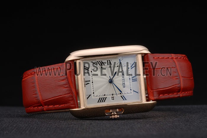 Cartier Tank Anglaise 30mm White Dial Gold Case Red Leather Bracelet