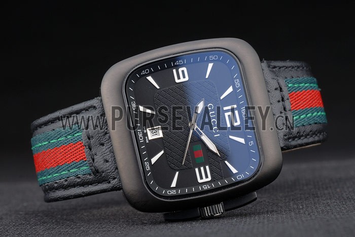 Gucci Black Leather Strap Black Ceramic Bezel Black Dial 80220