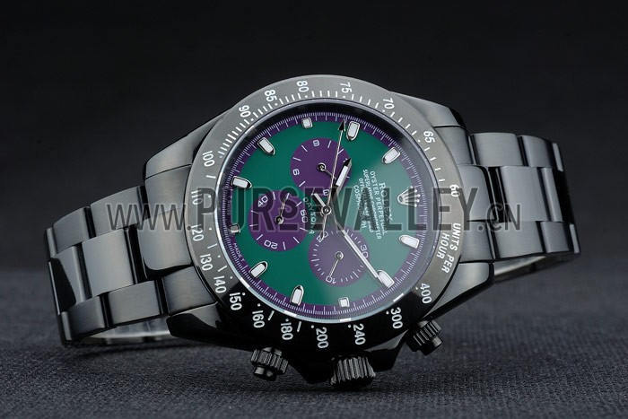 Rolex Daytona Black Ion Plated Tachymeter Black Stainless Steel Strap Green Dial 80246