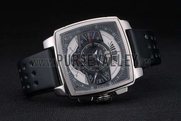 Tag Heuer Monaco Black-Green Perforated Leather Strap Black Dial 80308