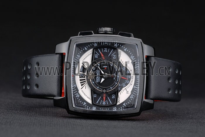 Tag Heuer Monaco Black-Red Perforated Leather Strap Black Dial 80309