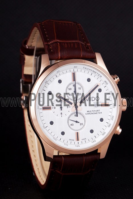 Mido Multifort Brown Croco Leather Strap White Dial 80287