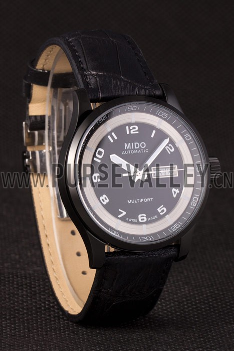Mido Multifort Black Croco Leather Strap Black-Silver Dial 80296