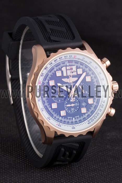Breitling Navitimer Rosegold Bezel Rubber Strap Black Dial