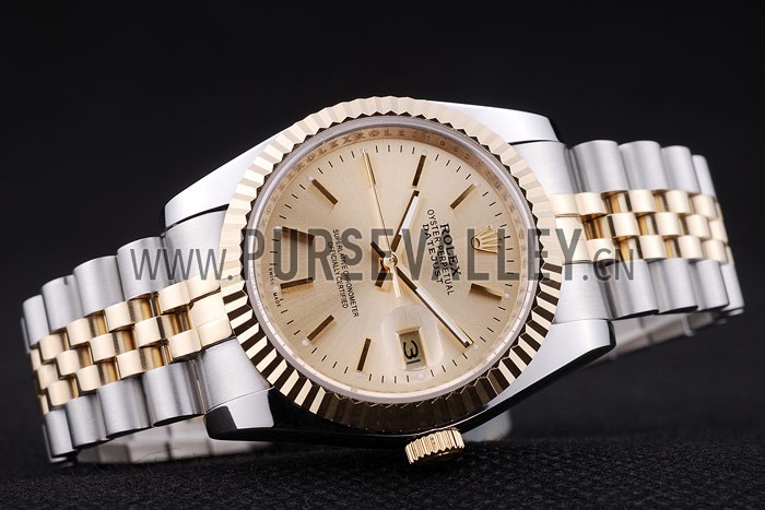 Rolex Datejust Gold Dial Ribbed Bezel 7450
