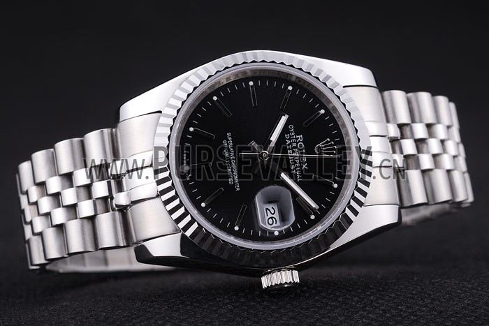 Rolex Datejust Black Dial Diamonds Ribbed Bezel 7456