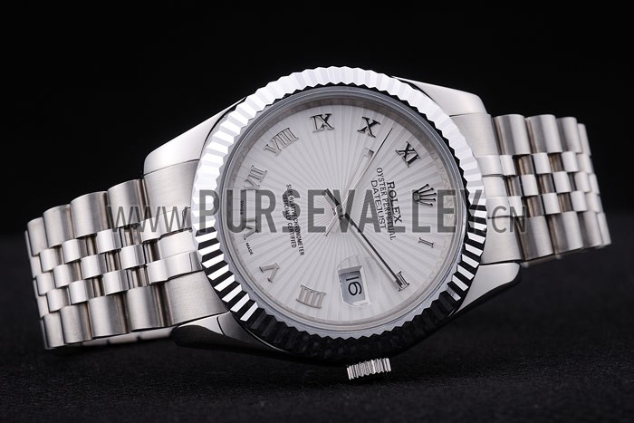 Rolex Datejust White Radial Dial Ribbed Bezel 7478