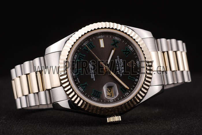 Rolex DateJust Gold Ribbed Pattern Bezel Black Dial