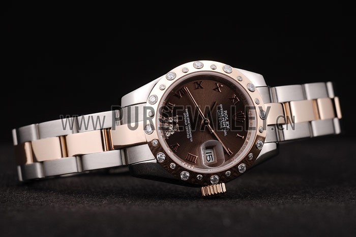 Rolex DateJust Brushed Stainless Steel Case Brown Dial Diamond Plated
