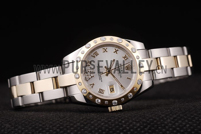 Rolex DateJust Brushed Stainless Steel Case White Dial Diamond Plated