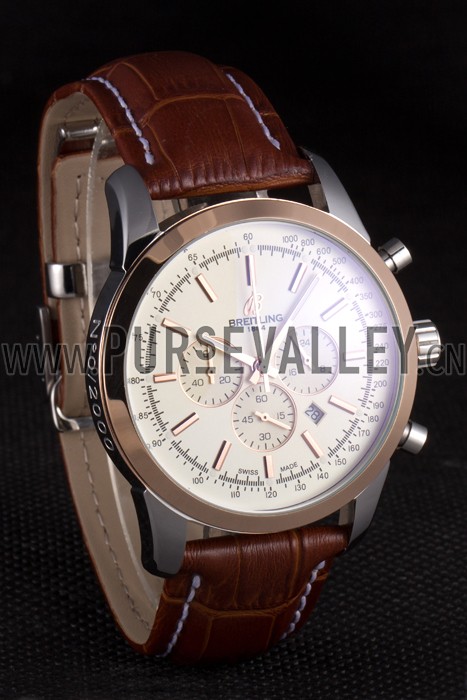 Breitling Transocean White Dial Light Brown Leather Strap Rose Gold Bezel