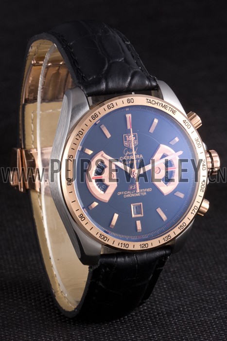 Tag Heuer Carrera Stainless Steel Case Black Dial Black Leather Strap