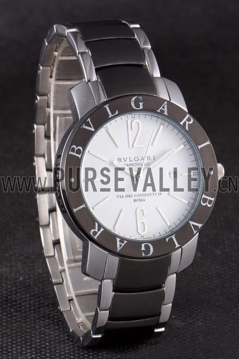 Bvlgari Bvlgari 42mm White Dial Stainless Steel Case Black Bezel Two Tone Steel Bracelet