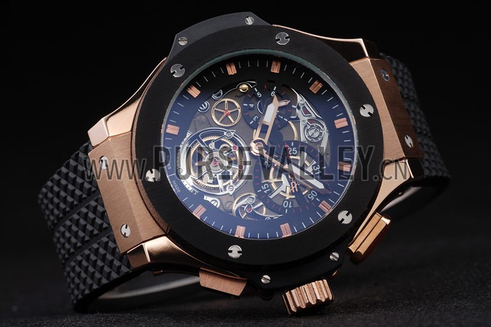 Hublot King Power Tourbillon Black Strap Gold Dial