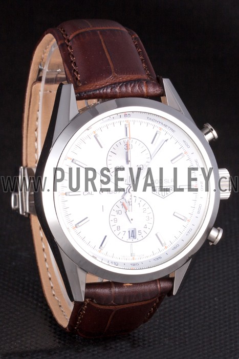 Tag Heuer SLR Brushed Stainless Steel Case Silver Dial Brown Leather Strap