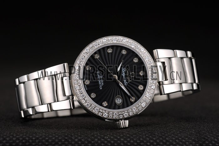 Omega DeVille Ladymatic iamond Plated Bezel Black Dial