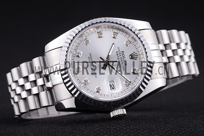 Rolex Datejust Silver Dial Diamonds Ribbed Bezel 7455