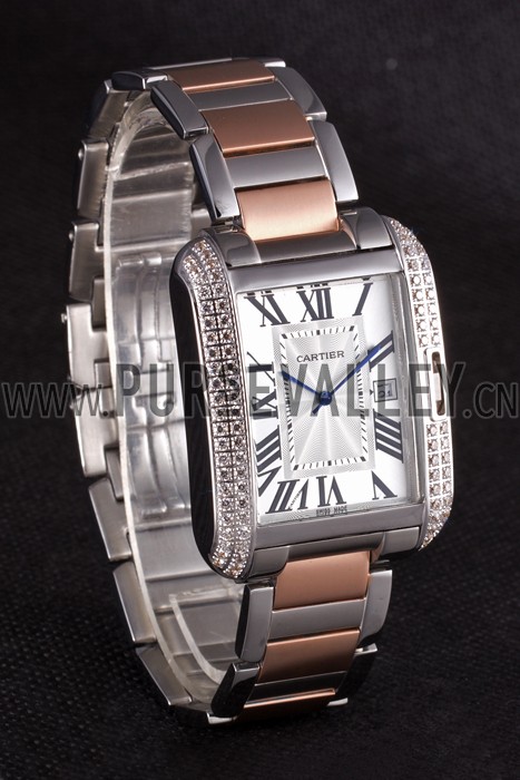 Cartier Tank Anglaise 36mm Silver Dial Diamonds Steel Case Two Tone Bracelet