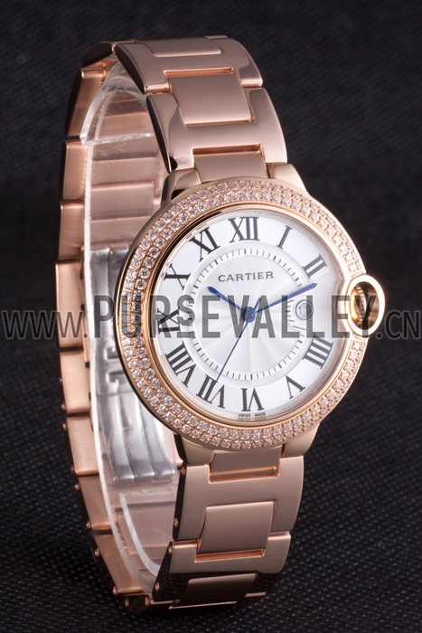 Cartier Ballon Bleu 42mm White Dial Diamonds Pink Gold Case And Bracelet