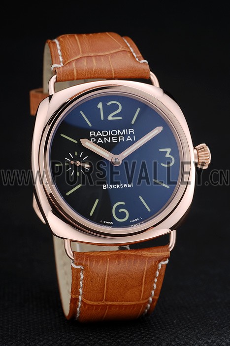 Panerai Radiomir Rose Gold Case Black Dial Brown Leather Strap 98137