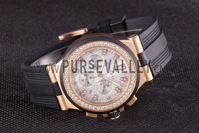Bvlgari Diagono 40mm White Dial Gold Case With Diamonds Black Rubber Bracelet