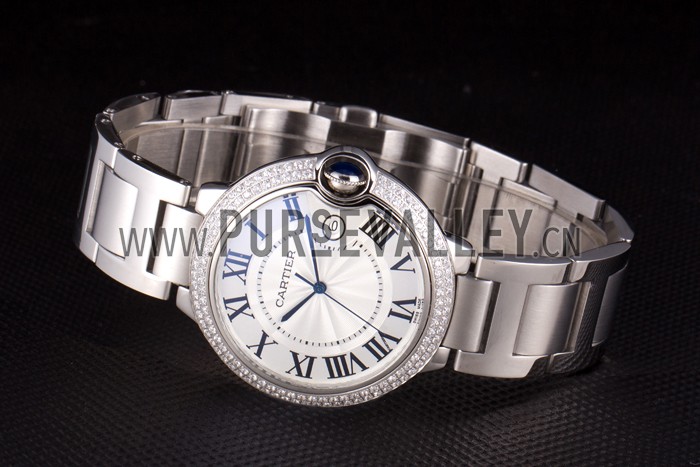 Cartier Ballon Bleu 44mm White Dial Diamonds Stainless Steel Case And Bracelet