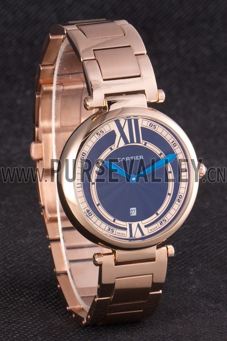 Cartier Ballon Bleu Rose Gold Stainelss Steel Strap Black Dial 621454
