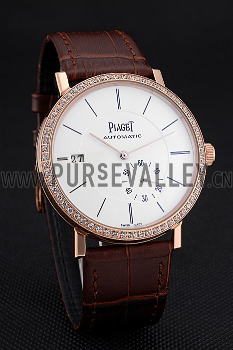 Piaget Altiplano Diamond Gold Case White Dial Brown Leather Bracelet 622627
