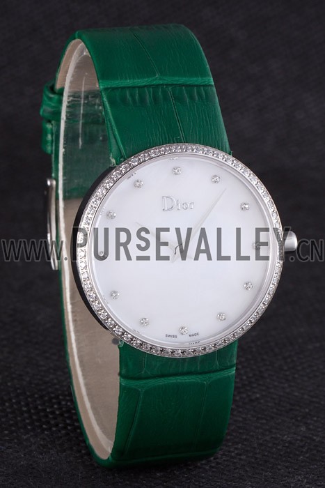 La D de Dior Green Leather Strap with White Dial 621507