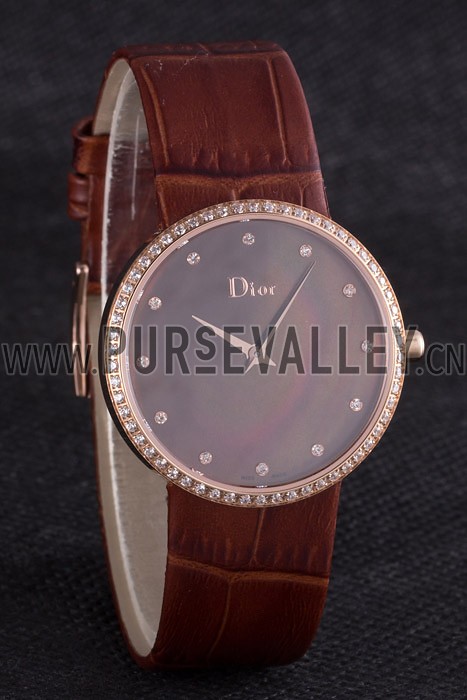 La D de Dior Brown Leather Strap with Brown Dial 621511