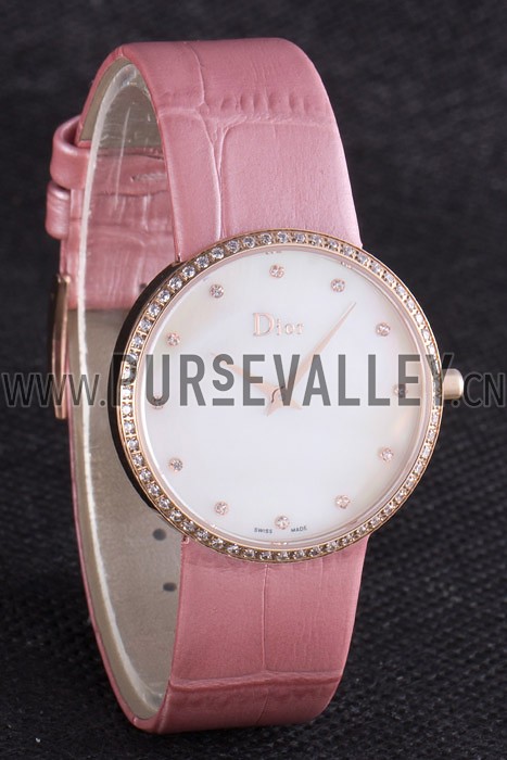 La D de Dior Pink Leather Strap with White Dial 621513