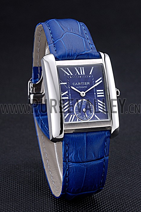 Cartier Tank MC Stainless Steel Case Blue Dial Blue Leather Strap 622178