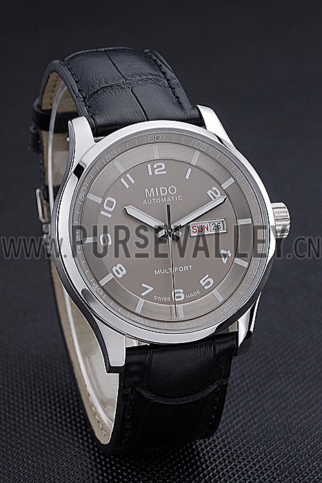 Mido Multifort Grey Dial Black Leather Strap 622179