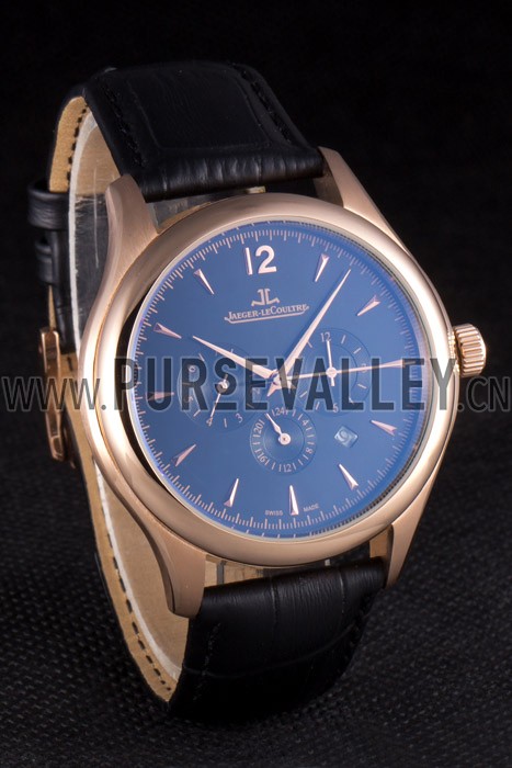Jaeger Lecoultre Master Chronograph Gold Bezel Black Leather Band 621619