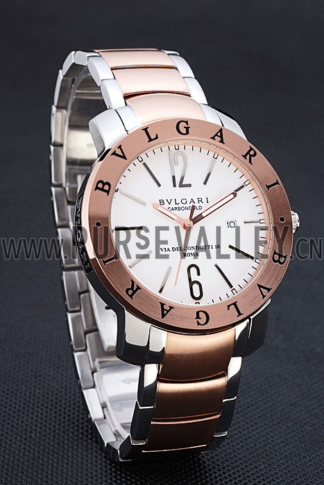Bvlgari Bvlgari 42mm White Dial Stainless Steel Case Rose Gold Bezel Two Tone Bracelet