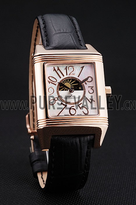 Jaeger le Coultre Reverso Squadro Lady Black Leather Strap Pearl Dial 41966