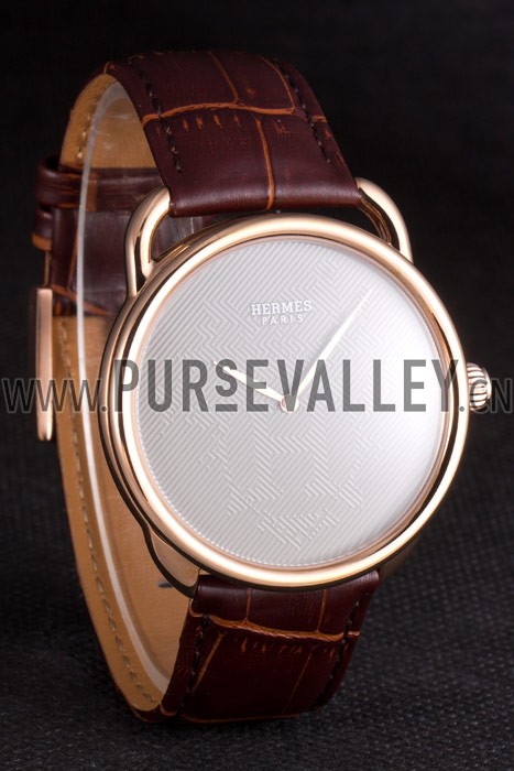 Hermes Classic Croco Leather Strap Silver Dial 801395