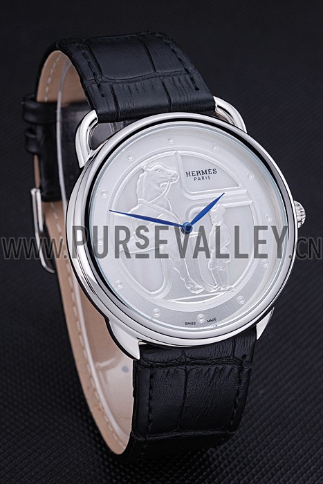 Hermes Classic Croco Leather Strap Silver Dial 801400