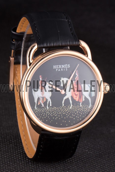 Hermes Classic Croco Leather Strap Black Dial 801397