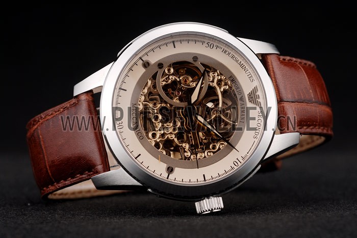 Emporio Armani Meccanico Brown Leather Strap Open Dial 98249